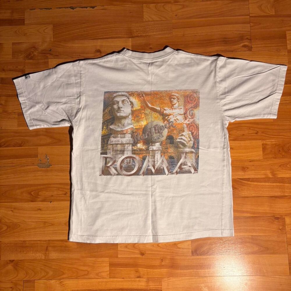 Vintage Hard Rock Cafe Rome White Tee Size L Rock Music Shirt